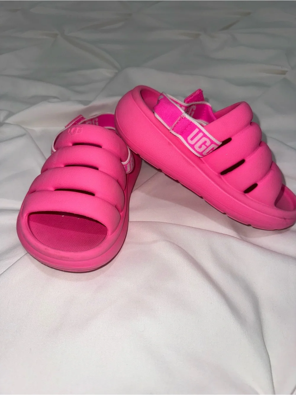 UGG Kids Bright Pink Padded Slide Sandals